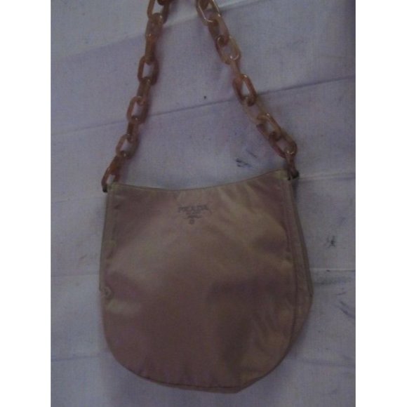 Prada Vintage Iridescent Gold Champagne Fabric With A Marbled Lucite Chain Strap - Picture 5 of 12